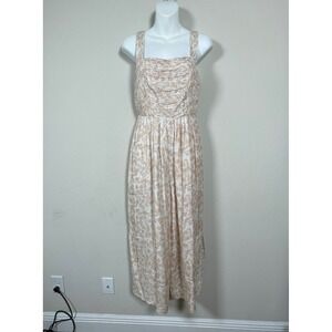 Anthropologie‎ Sancia Floral Boho Coastal Jumpsuit Women XS Tan Wide Leg Chic